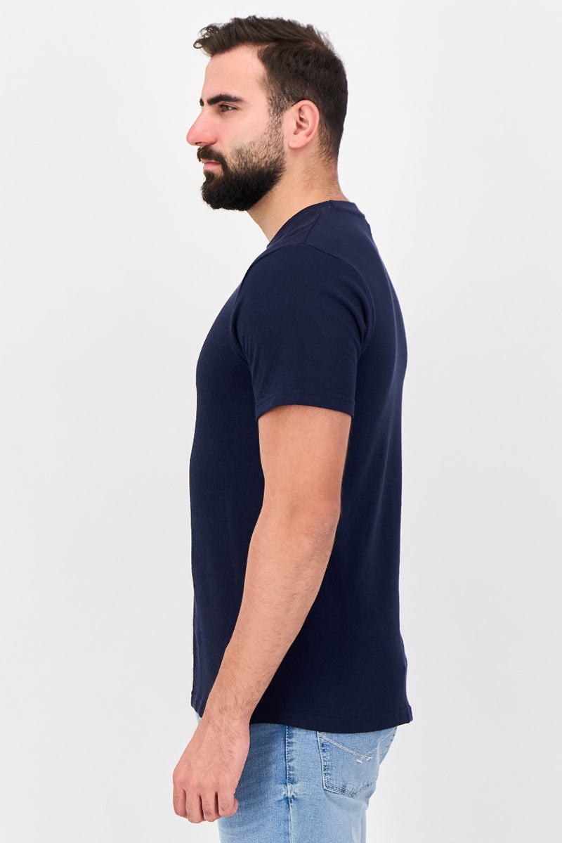 Threadbare Men Crew Neck Short Sleeve Plain T-Shirt, Navy - Image 3